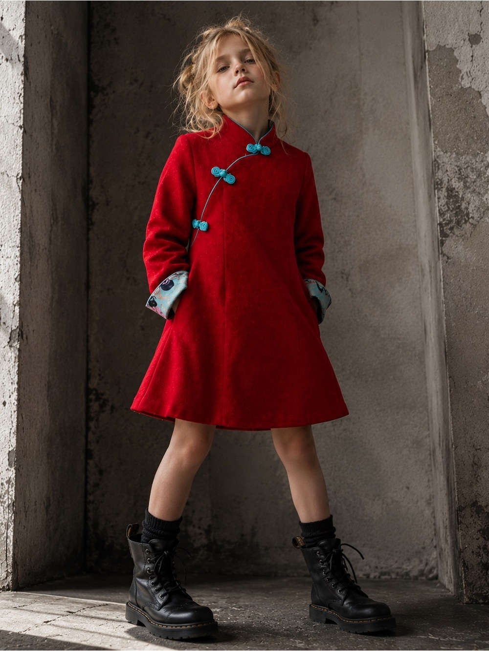 Chou-Chou Chic Red Wool Blend Chinese Style Padded Dress Coat Kids Size 120